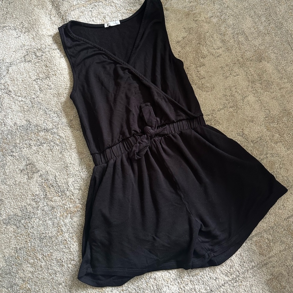 Anistar Black Sleeveless Wrap Front Romper